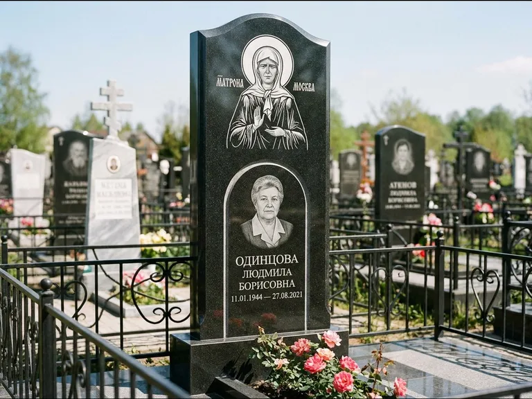 Памятник с гравировкой иконы — Владимирская икона Божией Матери с Младенцем, работа «Зотов» в Ульяновске