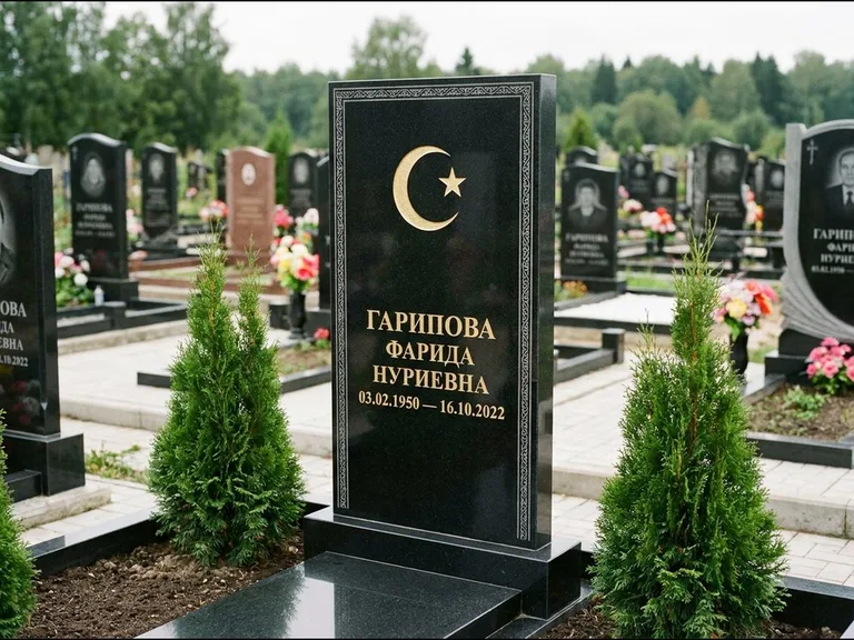 Памятник с гравировкой полумесяца — гравировка полумесяца, работа «Гарипова» в Ульяновске