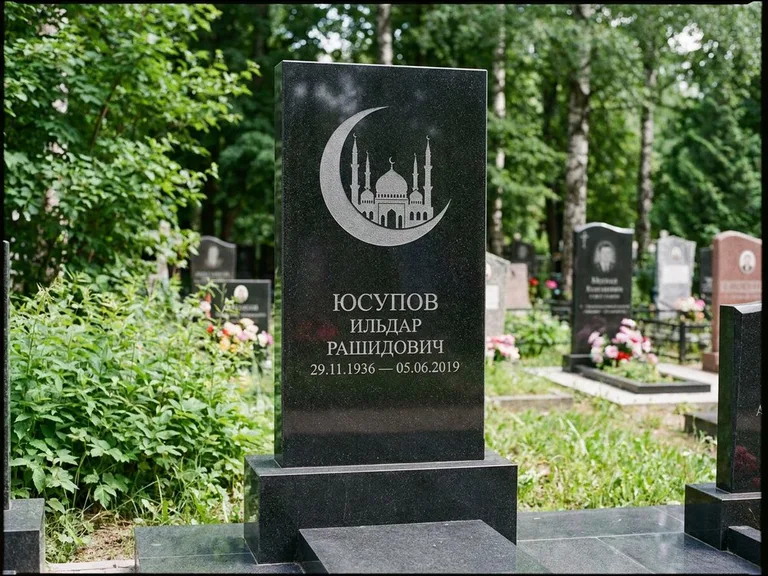 Памятник с гравировкой полумесяца — гравировка полумесяца, работа «Юсупов» в Ульяновске