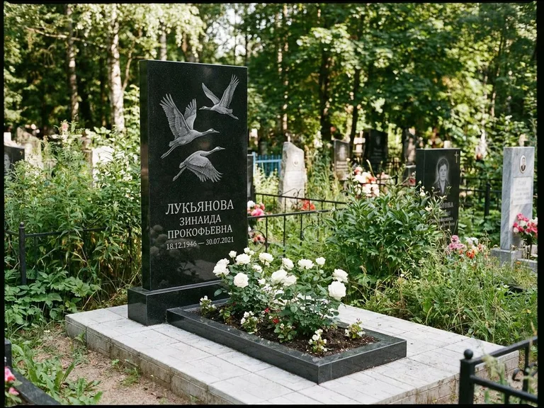 Памятник с гравировкой журавлей — гравировка журавлей, работа «Лукьянова» в Ульяновске