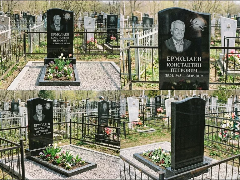 Памятник с гравировкой журавлей — гравировка клина журавлей на фоне солнечного диска, работа «Ермолаев» в Ульяновске