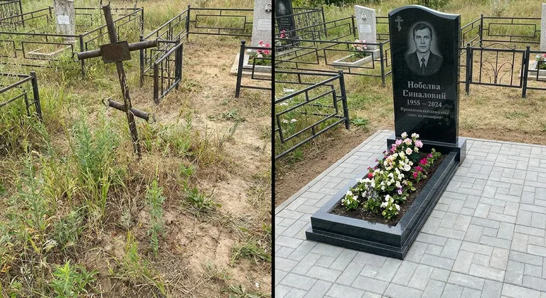 Памятник под ключ: запущенная могила до и ухоженный мемориал после в Ульяновске