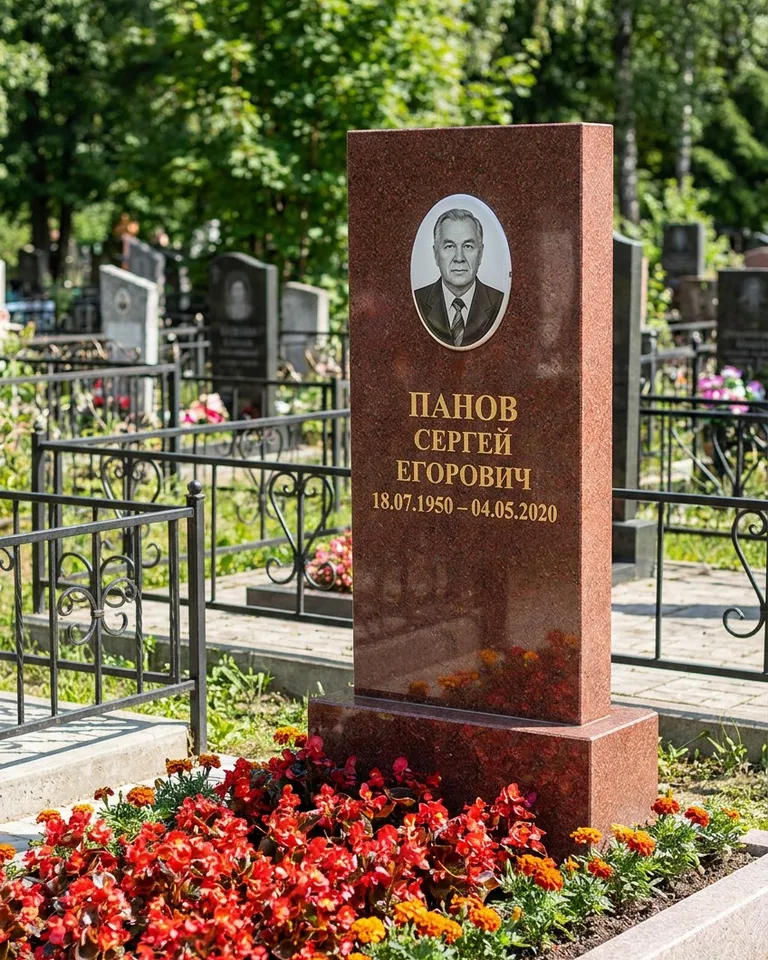 Двойной серый памятник под ключ с вазой в Ульяновске
