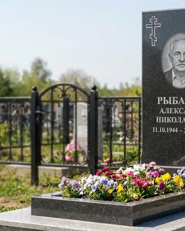 Двойной памятник под ключ с ярким цветником в Ульяновске