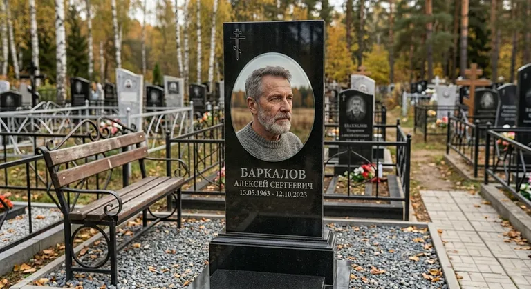 Овальный портрет на стекле на чёрной гранитной стеле в Ульяновске