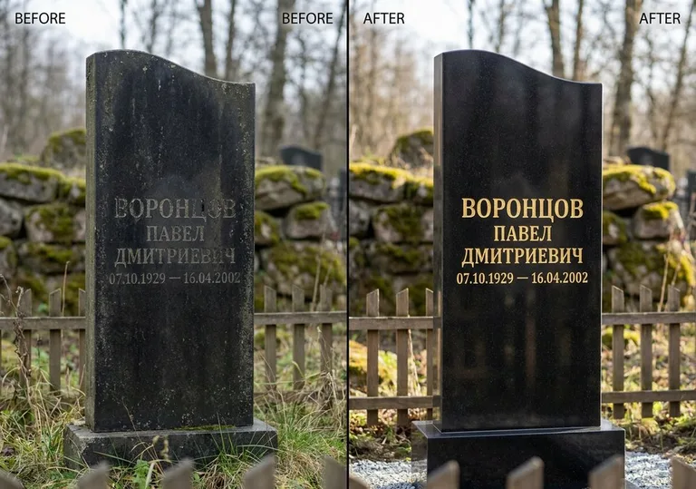 Золочение и обновление надписей на памятнике: до и после в Ульяновске