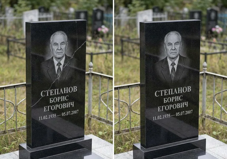 Восстановление надписи и портрета на памятнике: до и после в Ульяновске