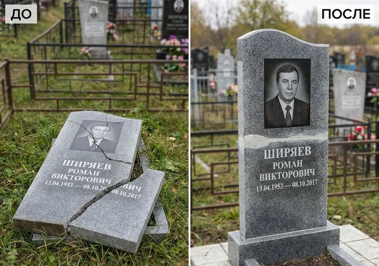Обновление золочёных букв на граните: до и после в Ульяновске