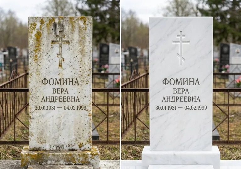 Восстановление мраморного памятника от желтизны и налёта в Ульяновске
