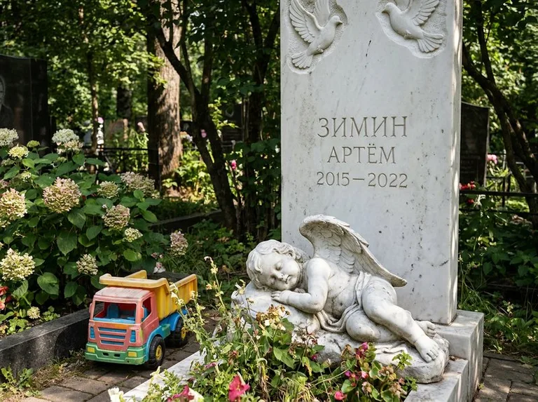 Спящий ангелочек на детском памятнике в Ульяновске