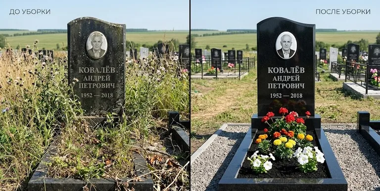 Уборка могилы до и после — ухоженный участок в Ульяновске
