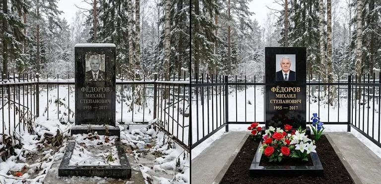 Диптих №20: тротуарная плитка вокруг памятника отмыта аппаратом высокого давления в Ульяновске