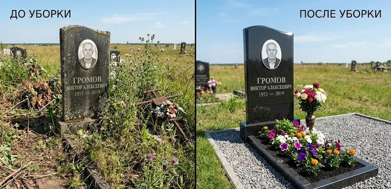 Уборка участка с обелиском до и после в Ульяновске