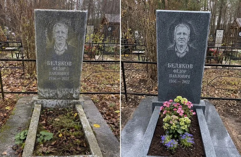 Диптих №19: мойка вертикального гранита — снят чёрный налёт с обратной стороны стелы в Ульяновске