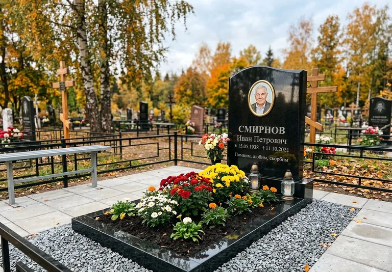 Ухоженная могила после уборки и мойки памятника в Ульяновске