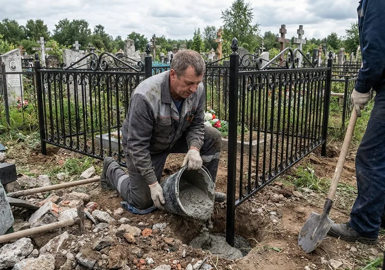Установка ограды бетонированием ножек в грунт в Ульяновске