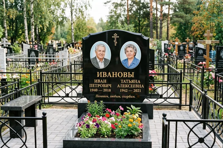 Установленный гранитный памятник с цветником и благоустройством в Ульяновске