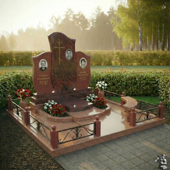 Гранитный памятник-свиток с православным крестом, гранит Лезниковский