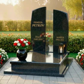 Элитный католический памятник со стеклом и крестом - ПН237