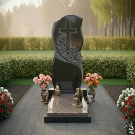 Гранитный вертикальный памятник с крестом для мемориала - ПН277