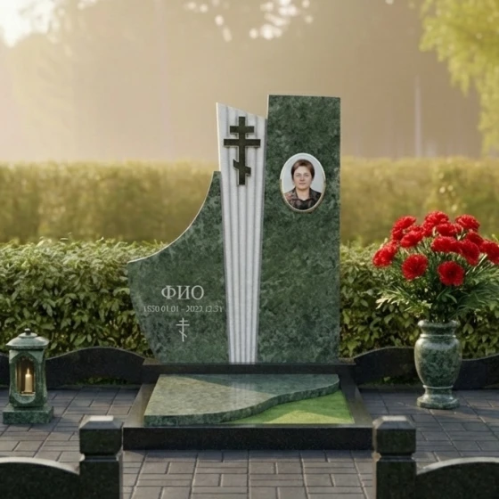 Памятник с рельефным православным крестом, гранит Балтик грин