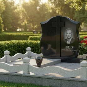 Гранитный православный памятник вертикальный с крестом - ПН490