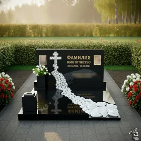Гранитный или мраморный горизонтальный православный памятник на двоих - ПН552