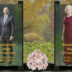 Вертикальный памятник гранит и стекло для двоих - П253