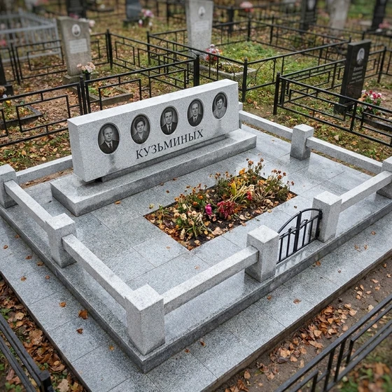 Семейный мемориал на пять человек из серого гранита