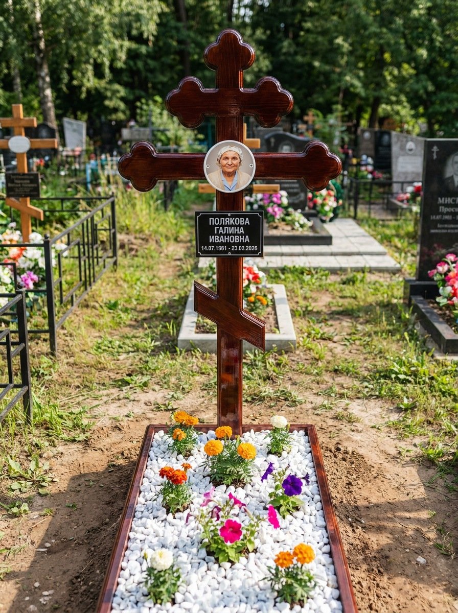 Портрет на памятнике в Ульяновске — Цветной портрет на овале 130×180 мм — на деревянный крест